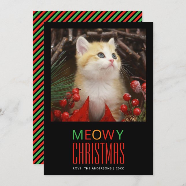 Cartes Pour Fêtes Annuelles Meowy Christmas Pet Cat Photo Amoureux des animaux (Devant / Derrière)