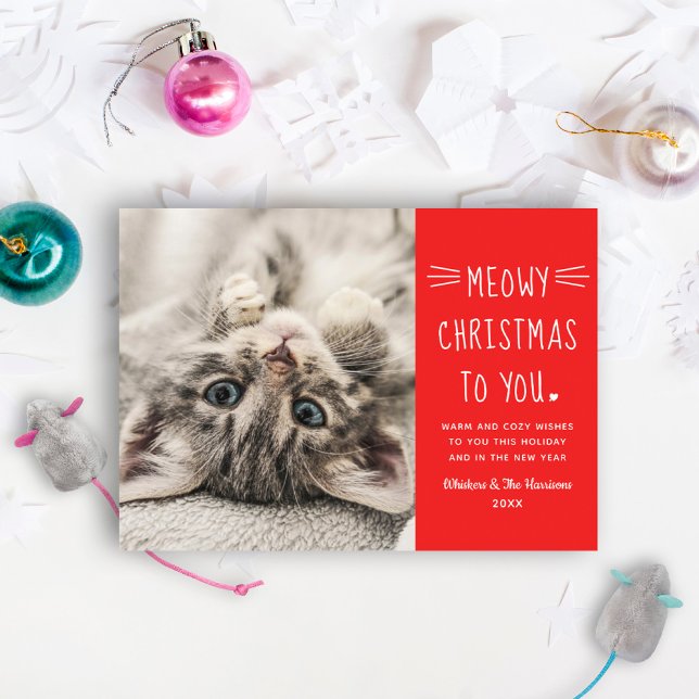 Cartes Pour Fêtes Annuelles Meowy Christmas Red Funny Chat Photo (Créateur téléchargé)