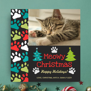 Cartes Pour Fêtes Annuelles Meowy Christmas Tree Doodle Empreinte de patte Pho