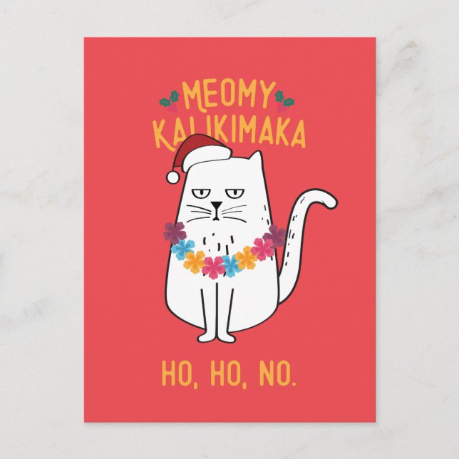 Cartes Pour Fêtes Annuelles Meowy Kalikimaka Funny Chat Santa Hat Noël (Devant)