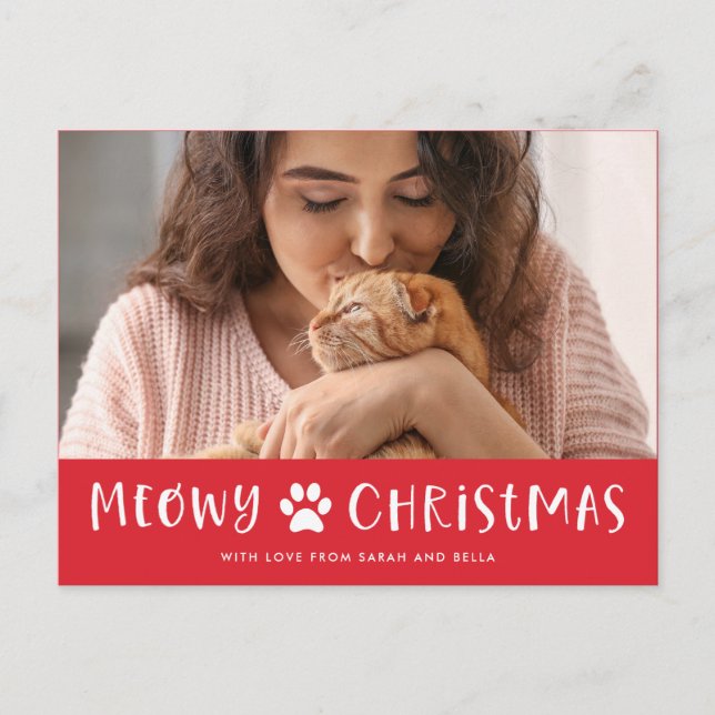 Cartes Pour Fêtes Annuelles Meowy Noël avec photo | Noël drôle de chat (Devant)