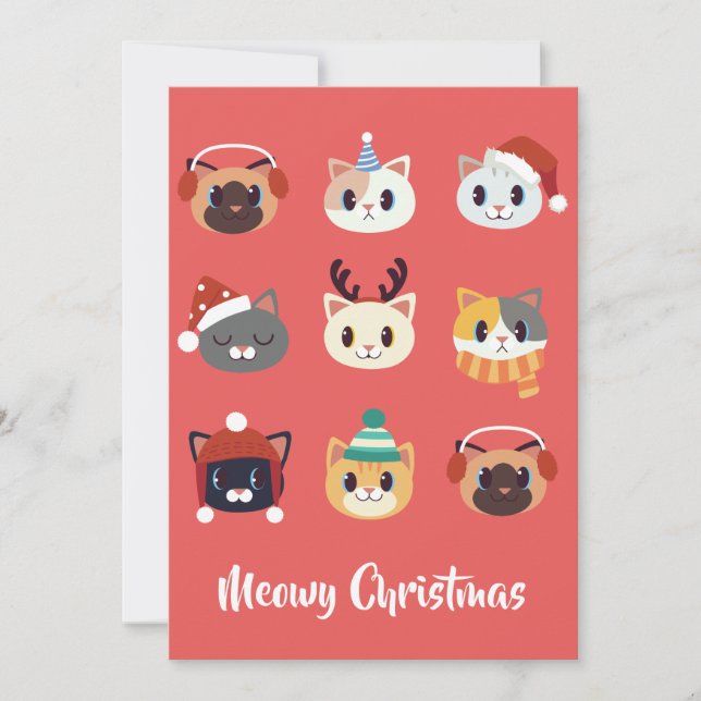 Cartes Pour Fêtes Annuelles Meowy Noël Cartoon Cats (Devant)