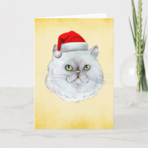 Cartes Pour Fêtes Annuelles Meowy Noël ! Chat mignon avec chapeau de Santa