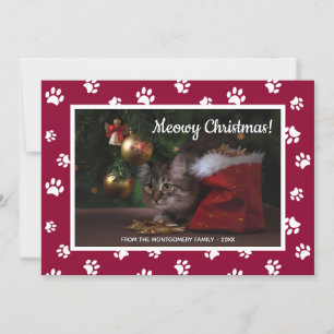 Cartes Pour Fêtes Annuelles Meowy Noël ! Cute White Empreintes de pattes photo