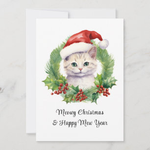 Cartes Pour Fêtes Annuelles Meowy Noël mignonne Chat Drôle Sur Le Chapeau Du P