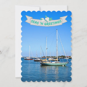 Cartes Pour Fêtes Annuelles Mer côtière et salutations Bateaux à voile sur la 