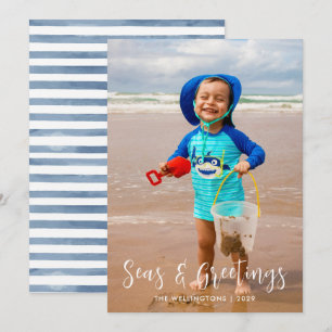 Cartes Pour Fêtes Annuelles Mer côtière et salutations White Photo Flat