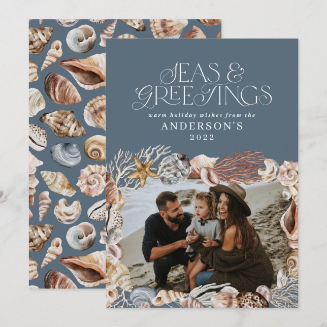 Cartes Pour Fêtes Annuelles Mer de Noël tropicale chaude salutations photo ble (Devant / Derrière)