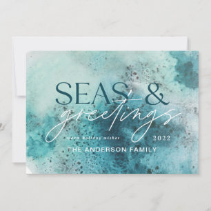 Cartes Pour Fêtes Annuelles Mer de Noël Turquoise & salutations chic moderne