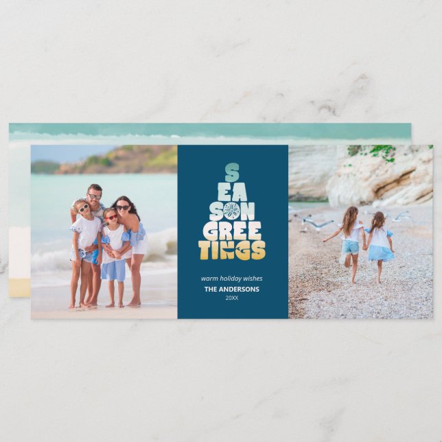 Cartes Pour Fêtes Annuelles Mer De Plage Et Salutations (Devant / Derrière)