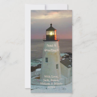 Cartes Pour Fêtes Annuelles Mer et salutations Blush Phare de Noël