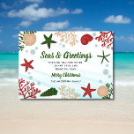 Cartes Pour Fêtes Annuelles Mer et salutations Nautique Ocean Beach Vert<br><div class="desc">Envoyez des salutations de vacances à votre famille et à vos amis avec cette carte de vacances côtière élégante. Le design est doté d'une aquarelle sous-marine et de coquillages multicolores,  ainsi que de votre accueil personnalisé et de votre nom. Disponible en rouge,  bleu ou vert. Design©Rosalind Moore</div>