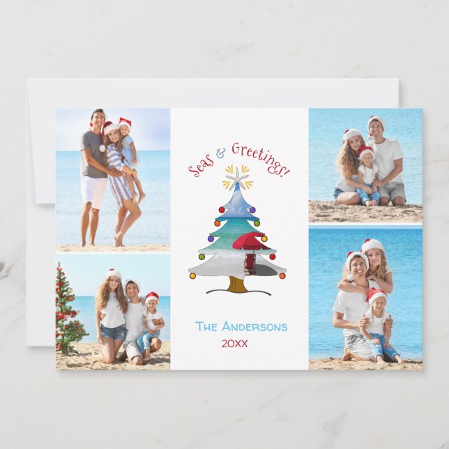 Cartes Pour Fêtes Annuelles Mer et salutations Photo Plage Noël (Devant)