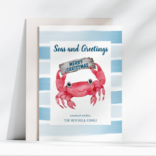 Cartes Pour Fêtes Annuelles Mer nautique et salutations Crabe mignon Noël