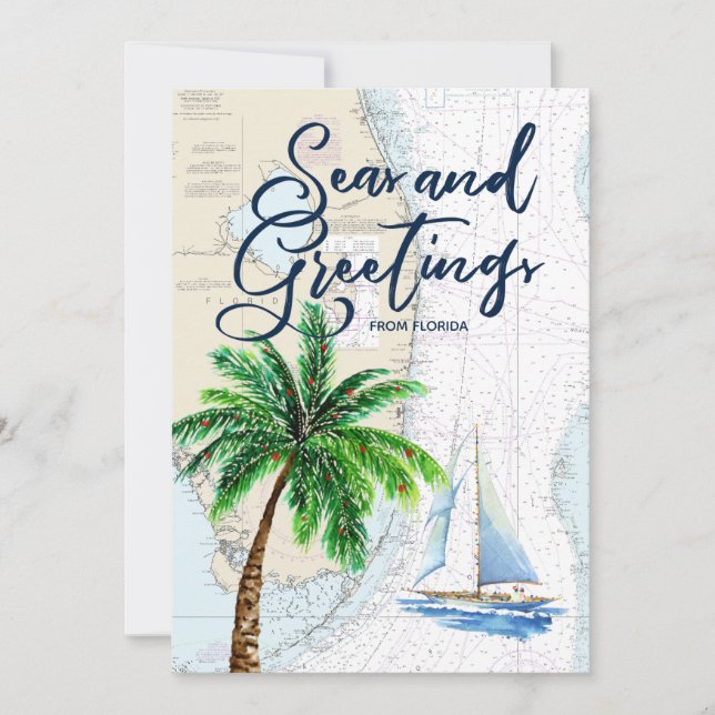 Cartes Pour Fêtes Annuelles Mer nautique et salutations Noël tropical (Devant)
