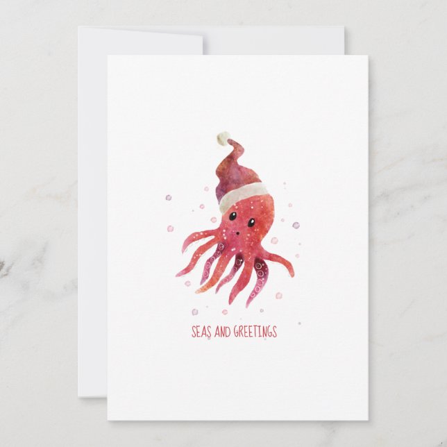 Cartes Pour Fêtes Annuelles Mer octopique mignonne et salutations Santa Hat (Devant)