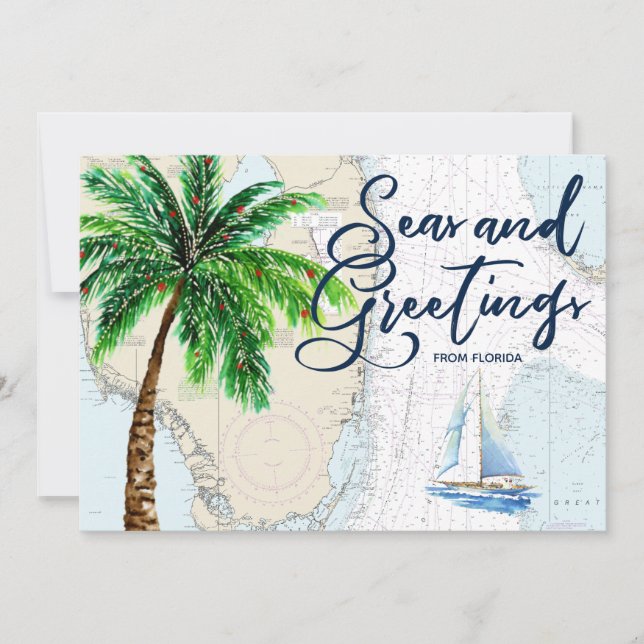 Cartes Pour Fêtes Annuelles Mer tropicale et voeux Noël nautique (Devant)