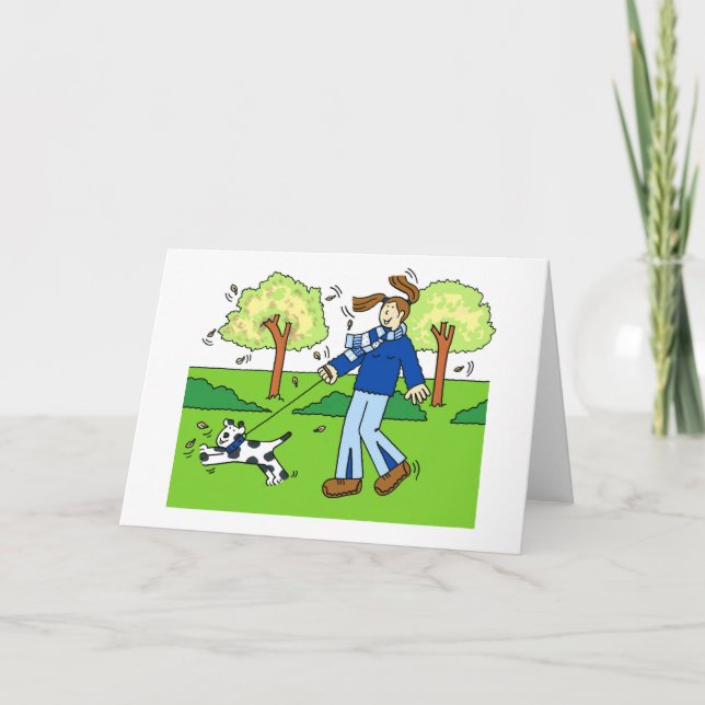 Cartes Pour Fêtes Annuelles Merci à Female Dog Walker, Dessin. (Devant)