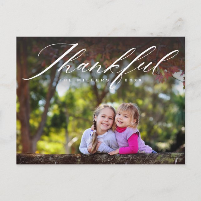 Cartes Pour Fêtes Annuelles Merci Calligraphie | Pleine photo Thanksgiving (Devant)