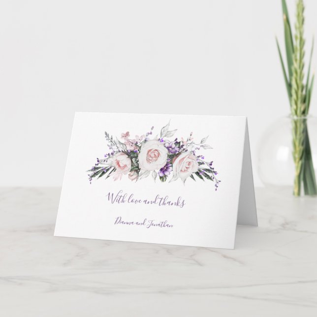 Cartes Pour Fêtes Annuelles Merci de Mariage à fleurs violet et rose vif (Devant)