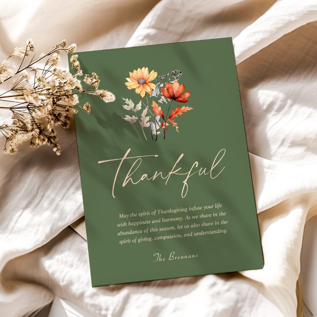 Cartes Pour Fêtes Annuelles Merci Fleur sauvage moderne Rustique Thanksgiving (Thankful Wildflower Modern Rustic Thanksgiving Holiday Card)