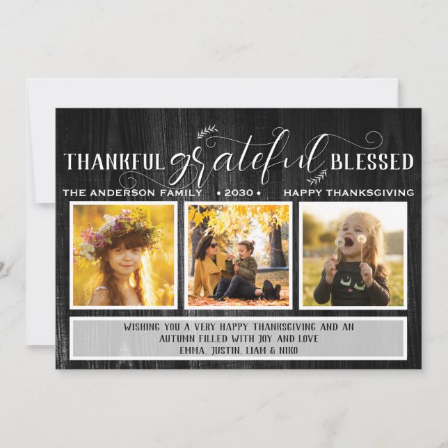Cartes Pour Fêtes Annuelles Merci Grateful Blessé Photo Thanksgiving Holiday (Devant)