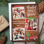 Cartes Pour Fêtes Annuelles Merci Grateful Camion en bois Blessé Bande photo<br><div class="desc">Script de calligraphie moderne Merci gracieux bienheureux 3 Photo Collage Carte de vacances comprend bande d'embarcation et aquarelle Camion rouge Vintage avec arbre de Noël. Rustic Country Wood Print.</div>