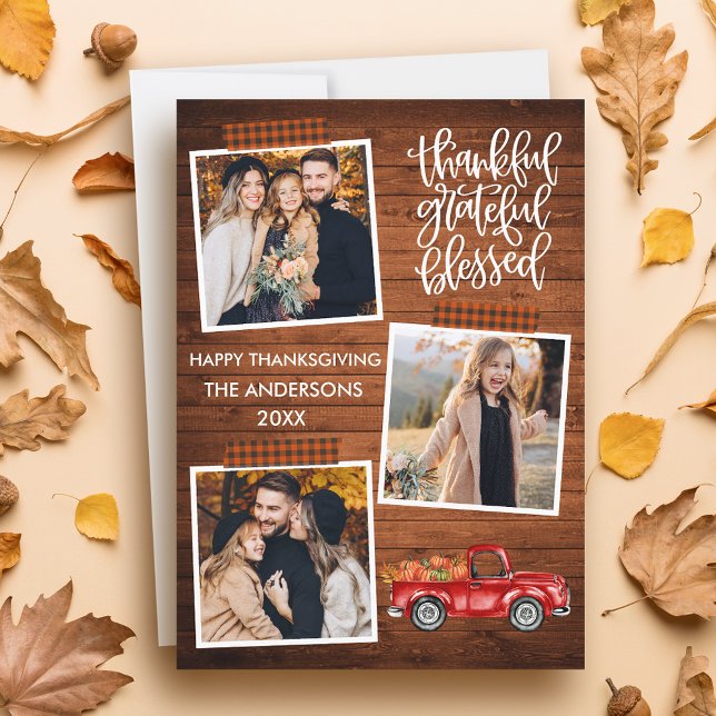 Cartes Pour Fêtes Annuelles Merci Grateful Camion Plaid Thanksgiving (Customize to add text to back of card.)