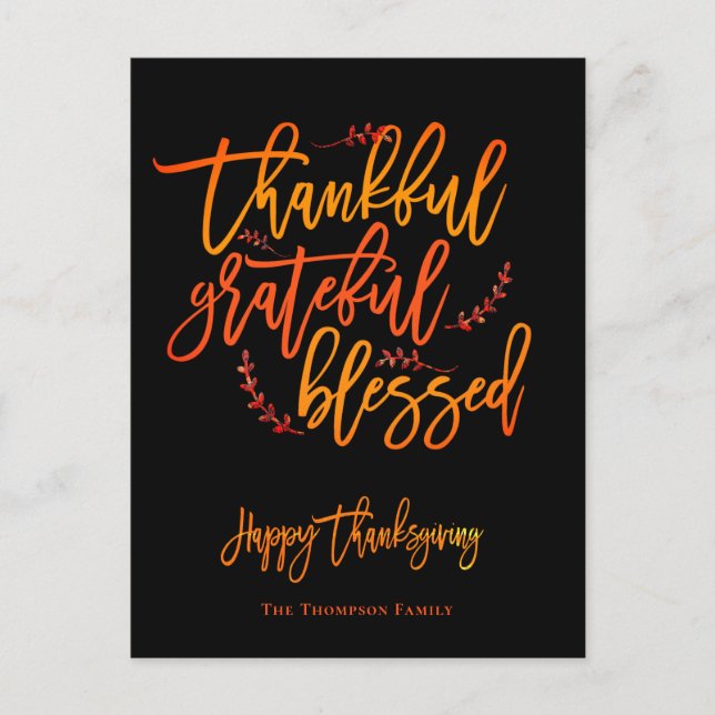 Cartes Pour Fêtes Annuelles Merci Grateful Nom du Bon thanksgiving béni (Devant)