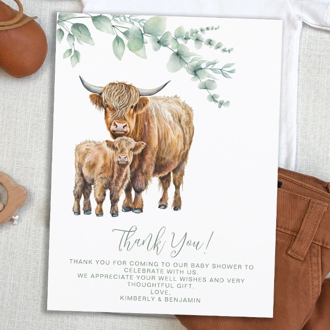 Cartes Pour Fêtes Annuelles Merci Highland Vache Baby shower vert (Créateur téléchargé)