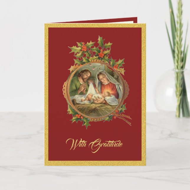 Cartes Pour Fêtes Annuelles Merci Noël religieux Jésus Marie Joseph  (Devant)