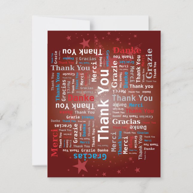Cartes Pour Fêtes Annuelles Merci Word Cloud - 5 langues - Rouge (Devant)