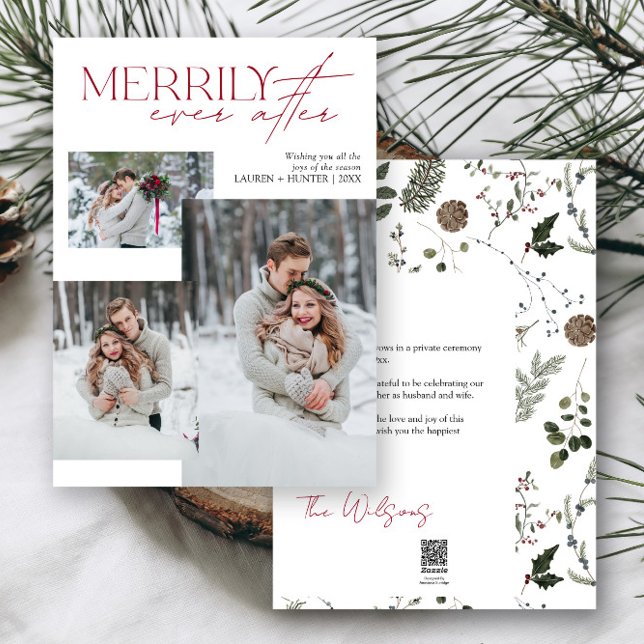 Cartes Pour Fêtes Annuelles Merde Jamais après la photo 3 (Easily add your photos and deets to personalize this beautiful holiday wedding announcement)