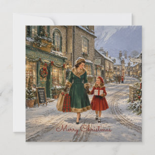 Cartes Pour Fêtes Annuelles Mère achète Noël dans un village anglais des année