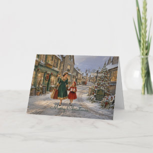 Cartes Pour Fêtes Annuelles Mère achète Noël Village anglais des années 1950