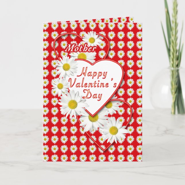 Cartes Pour Fêtes Annuelles Mère Daisies et Coeurs Valentine Card (Devant)
