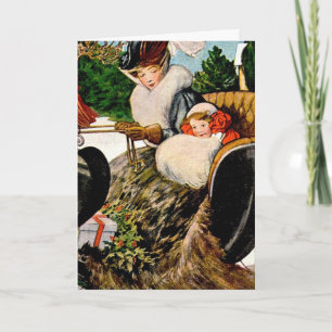 Cartes Pour Fêtes Annuelles Mère et enfant en traîneau