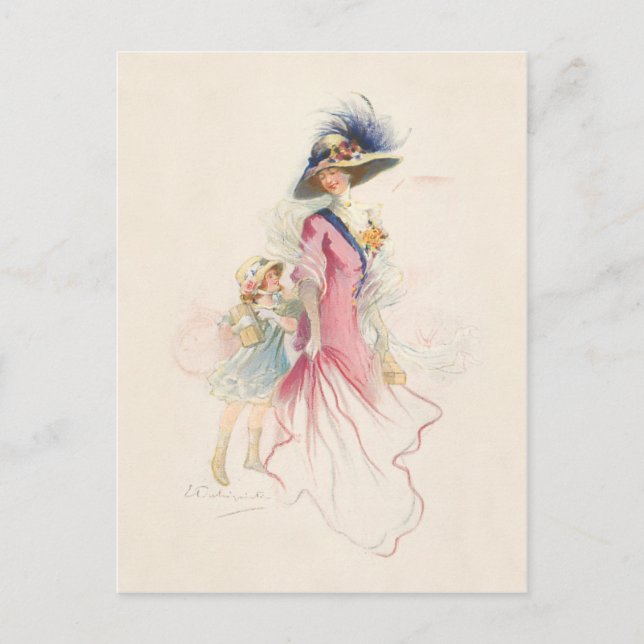 Cartes Pour Fêtes Annuelles Mère et fille victorienne souriante Post de vacanc (Devant)