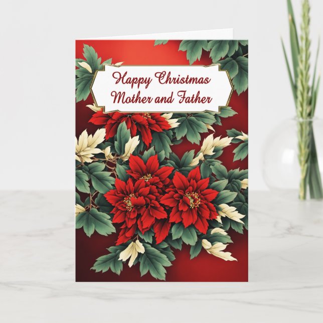 Cartes Pour Fêtes Annuelles Mère et Père Noël Poinsettias (Devant)