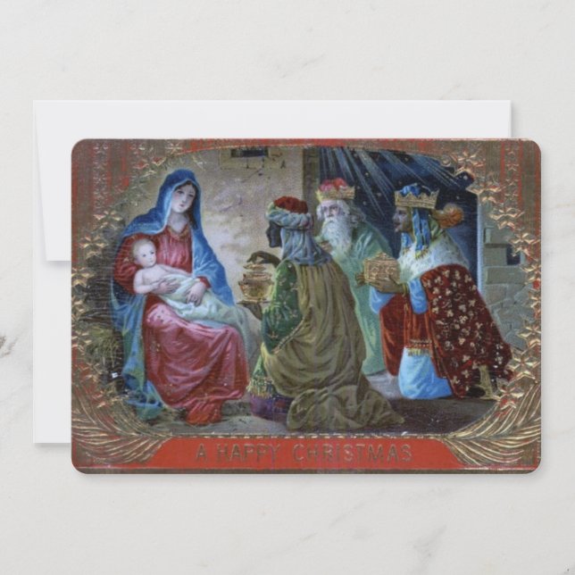 Cartes Pour Fêtes Annuelles Mère Marie, Bébé Jésus et les Trois Mages (Devant)