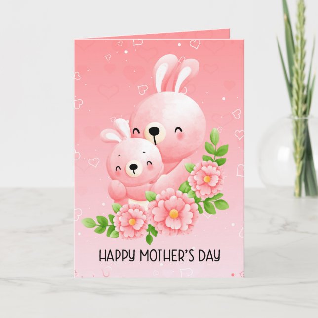 Cartes Pour Fêtes Annuelles Mère mignonne et bébé lapin Fête des mères pliée (Devant)
