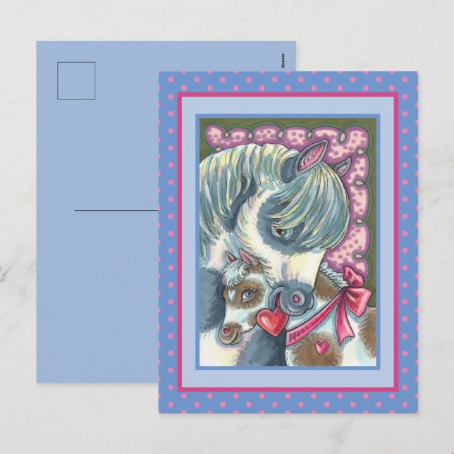CARTES POUR FÊTES ANNUELLES MÈRE PONY & SA MORTE VALENTINE FILLY, CHEVAL (Devant / Derrière)