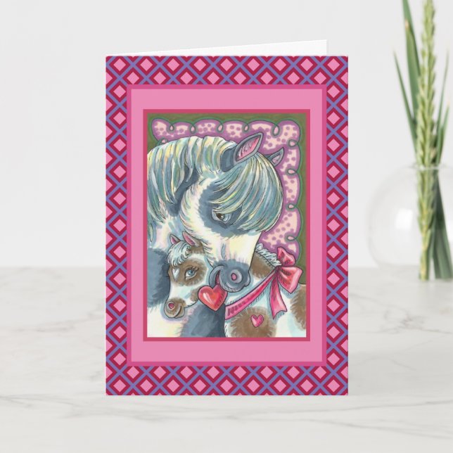 CARTES POUR FÊTES ANNUELLES MÈRE PONY & SA MORTE VALENTINE FILLY, CHEVAL (Devant)