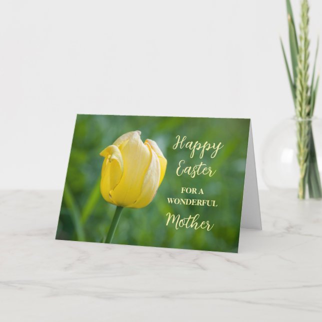 Cartes Pour Fêtes Annuelles Mère Tulipe Jaune Bonne Pâques (Devant)