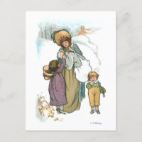 Mère vintage et enfants en neige