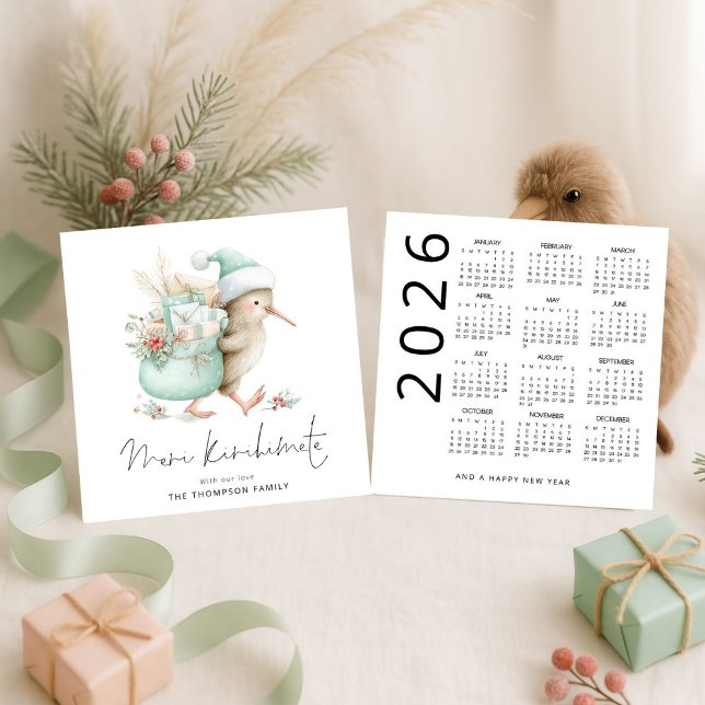 Cartes Pour Fêtes Annuelles Meri Kirihimete Kiwi 2026 Calendrier NZ Noël (Créateur téléchargé)