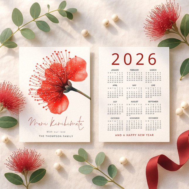 Cartes Pour Fêtes Annuelles Meri Kirihimete Pōhutuka 2026 Calendrier Noël (Créateur téléchargé)
