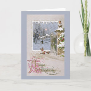 Cartes Pour Fêtes Annuelles Merles européens à la porte au village