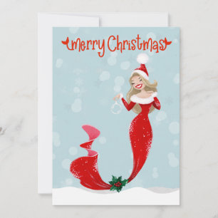 Cartes Pour Fêtes Annuelles Mermaid Joyeuse bulles de Noël