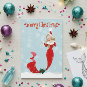 Cartes Pour Fêtes Annuelles Mermaid Joyeuses bulles de Noël